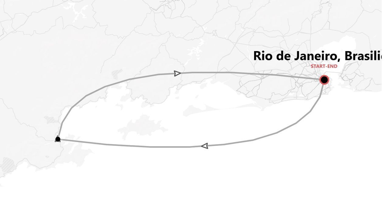 Eine Reiseroute als Schleife mit Start und Ziel in Rio de Janeiro, Brasilien.