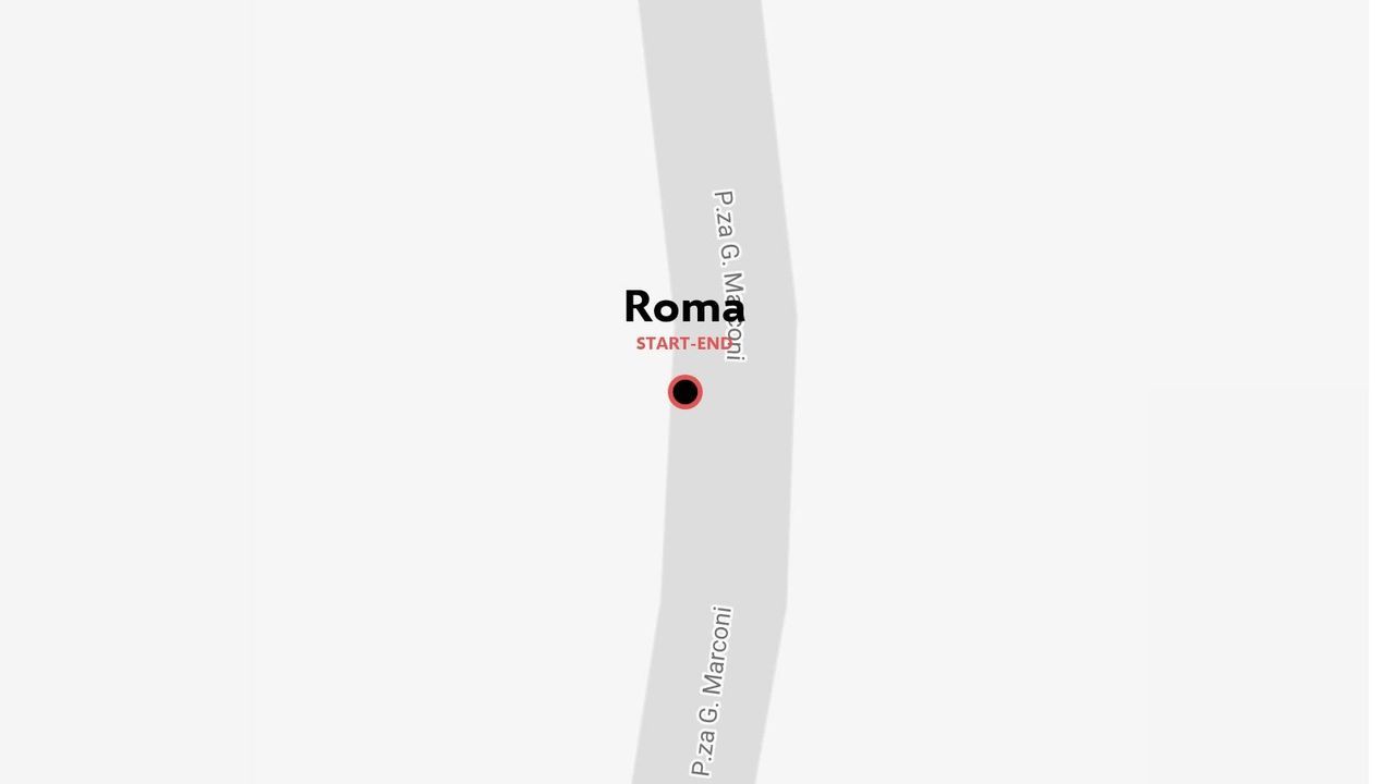 Una mappa minimalista che mostra il punto di partenza e di arrivo a Roma lungo Piazza G. Marconi