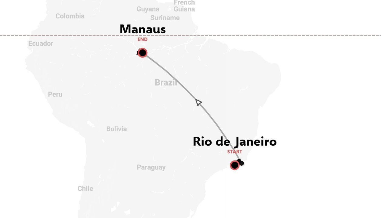 Itinerario di viaggio in Brasile con partenza da Rio de Janeiro e arrivo a Manaus