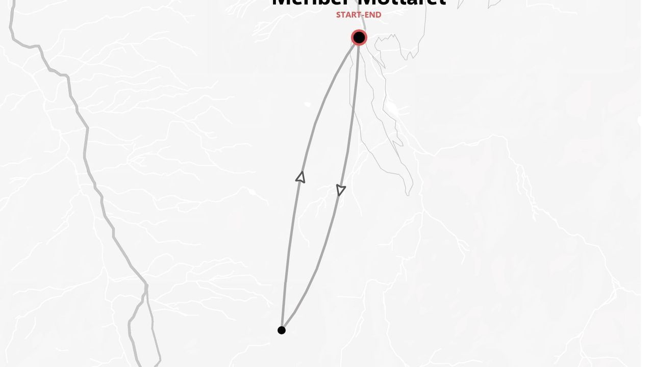 A travel route map indicating a round trip starting and ending at Méribel-Mottaret.