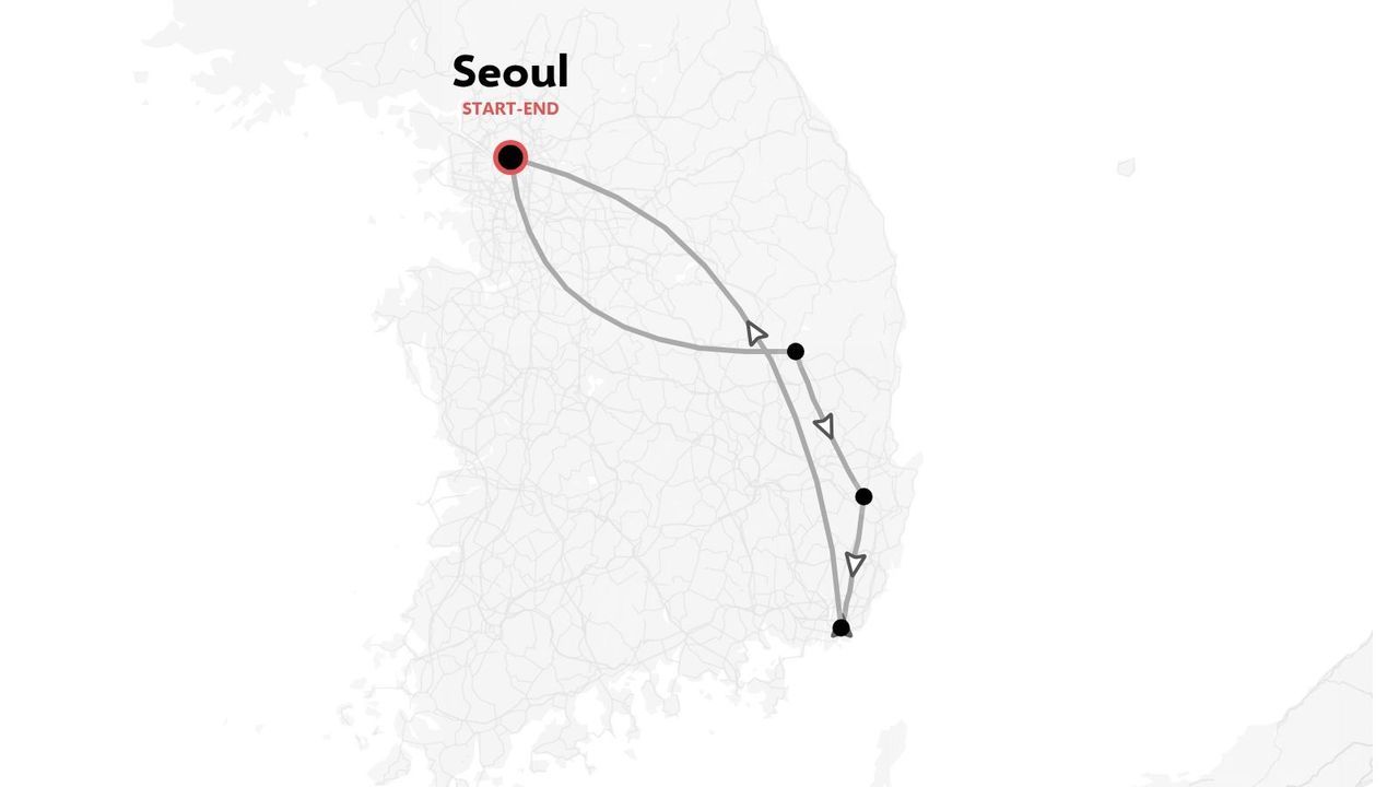 Un itineraire de voyage en Coree du Sud au depart et a l'arrivee de Seoul avec plusieurs arrets dans la region de l'est