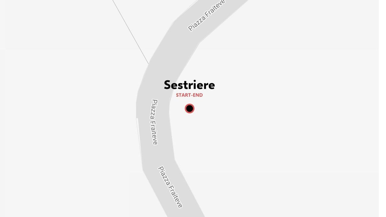 A map showing the start and end location in Sestriere along Piazza Fraiteve.