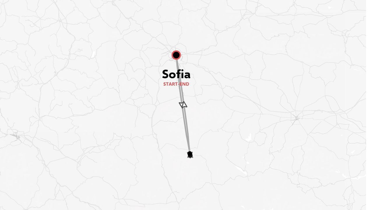 A travel route map displaying a round trip starting and ending in Sofia.