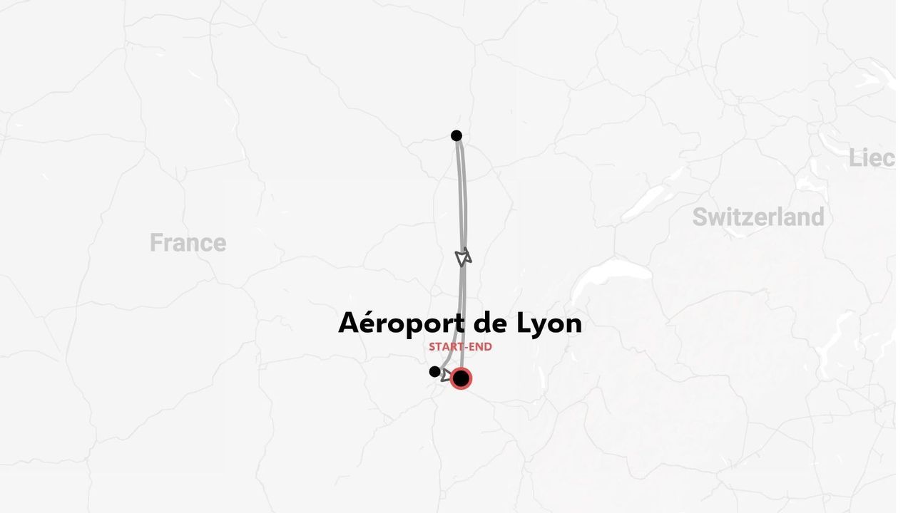 Itineraire de voyage en France au depart et a l arrivee de l aeroport de Lyon, vers le nord et retour.
