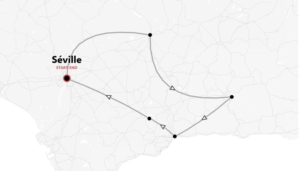 Un itinéraire de voyage en boucle au départ et à l'arrivée de Séville