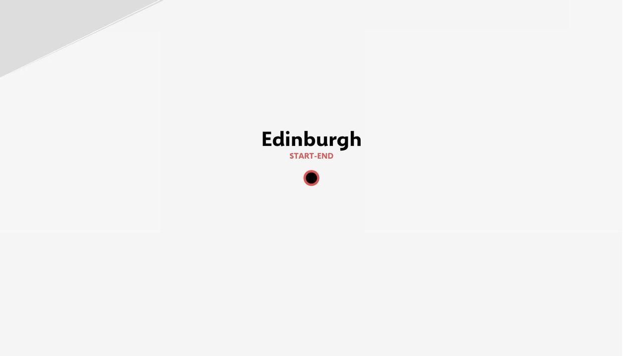 Eine minimalistische Karten-Grafik mit einem roten Kreis, der Edinburgh als Start- und Endpunkt markiert.