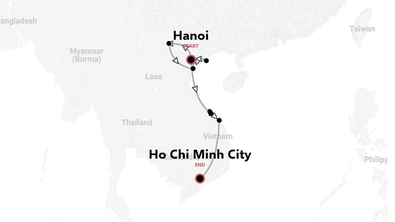 Eine Reiseroute für Vietnam von Hanoi nach Ho-Chi-Minh-Stadt