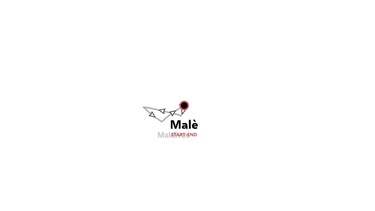 Reiseroute-Karte mit Start- und Endpunkt in Malè, Malediven auf schlichtem weißem Hintergrund.