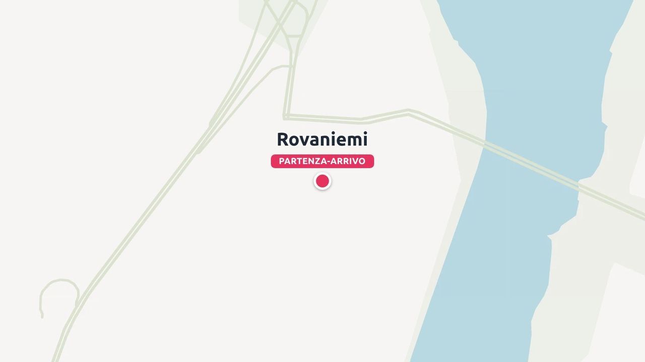 Una mappa dell'itinerario di viaggio che mostra Rovaniemi contrassegnata come punto di partenza e di arrivo con un puntina rossa