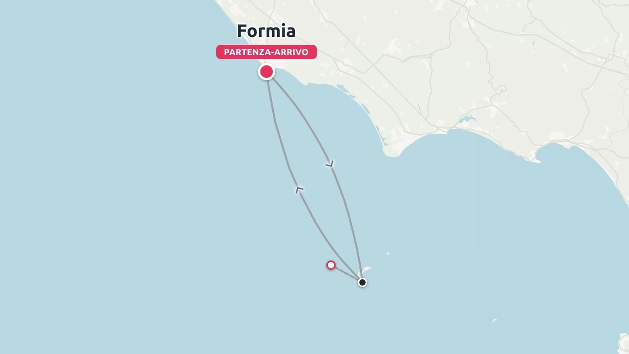 Mappa dell'itinerario di viaggio che mostra un viaggio di andata e ritorno via mare con partenza e arrivo a Formia