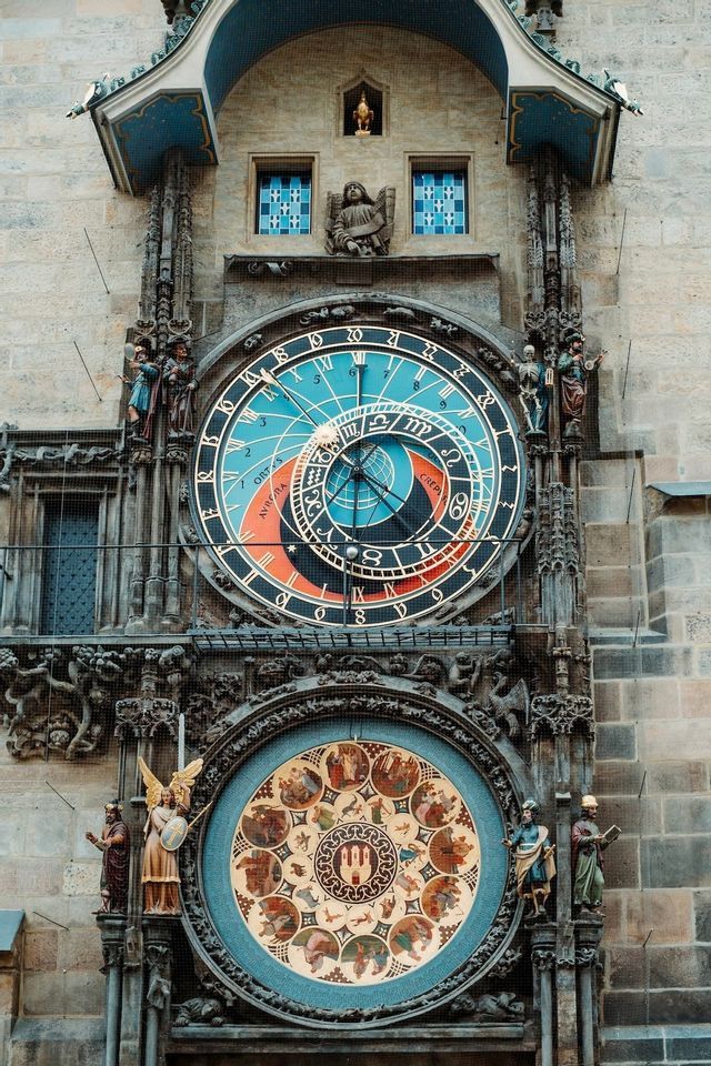 Close-up of the astronomical clock on the Old Town Hall in Prague.