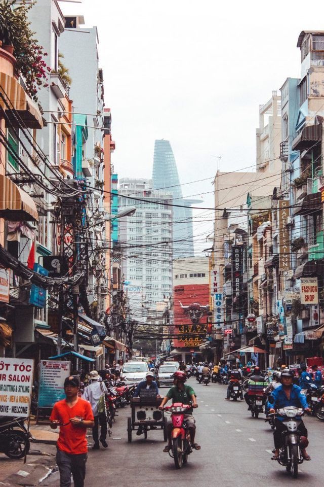 Saigon street A street in Ho Chi Minh City with the Landmark tower behind