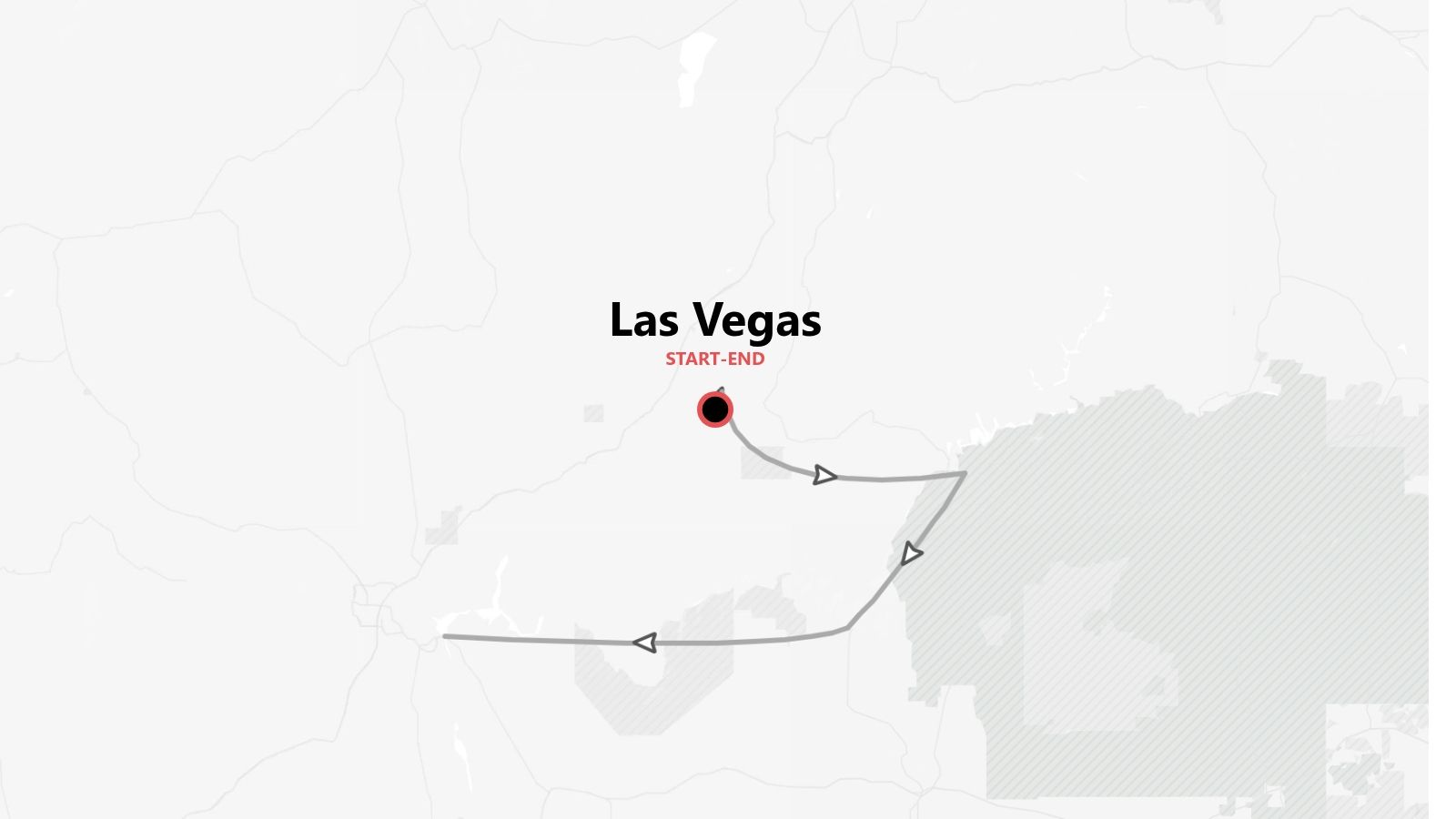 A travel route map showing an itinerary loop starting and ending in Las Vegas.