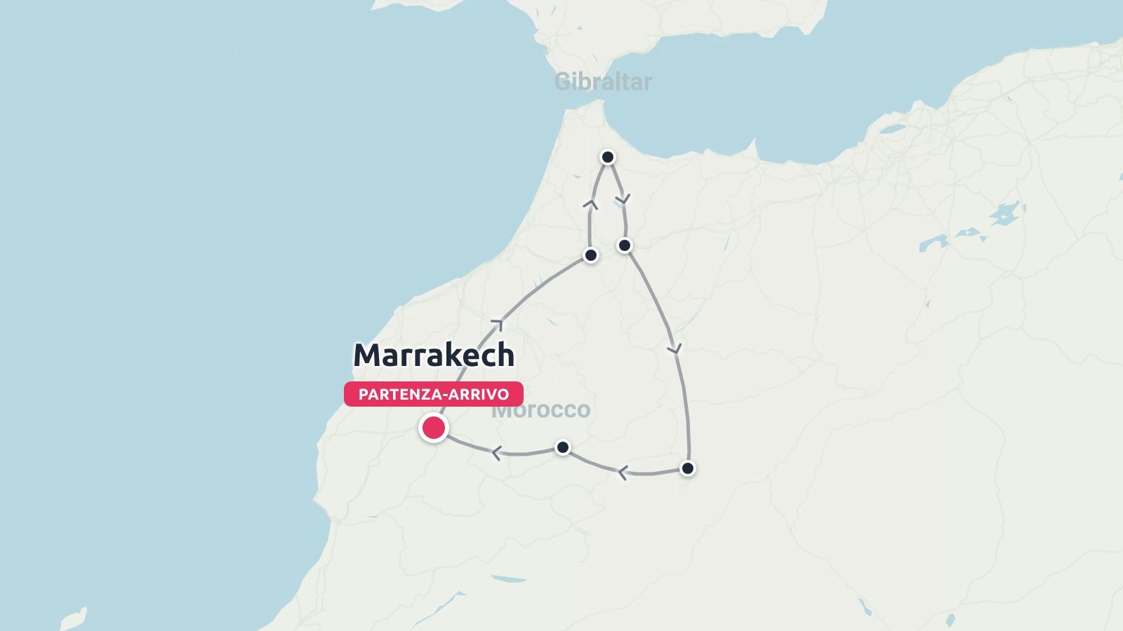 Un itinerario di viaggio in Marocco con partenza e arrivo a Marrakech