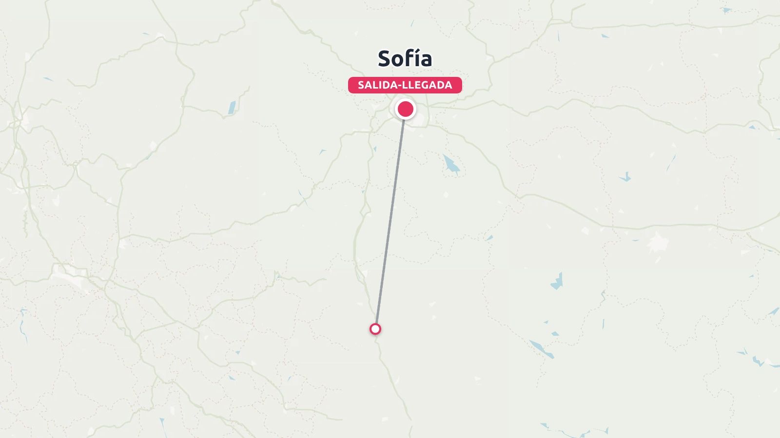Un mapa de itinerario de viaje que muestra una ruta que comienza y termina en Sofía.