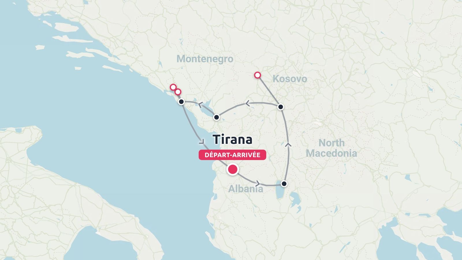 Itineraire de voyage au depart et a l arrivee de Tirana en Albanie en passant par le Montenegro et le Kosovo