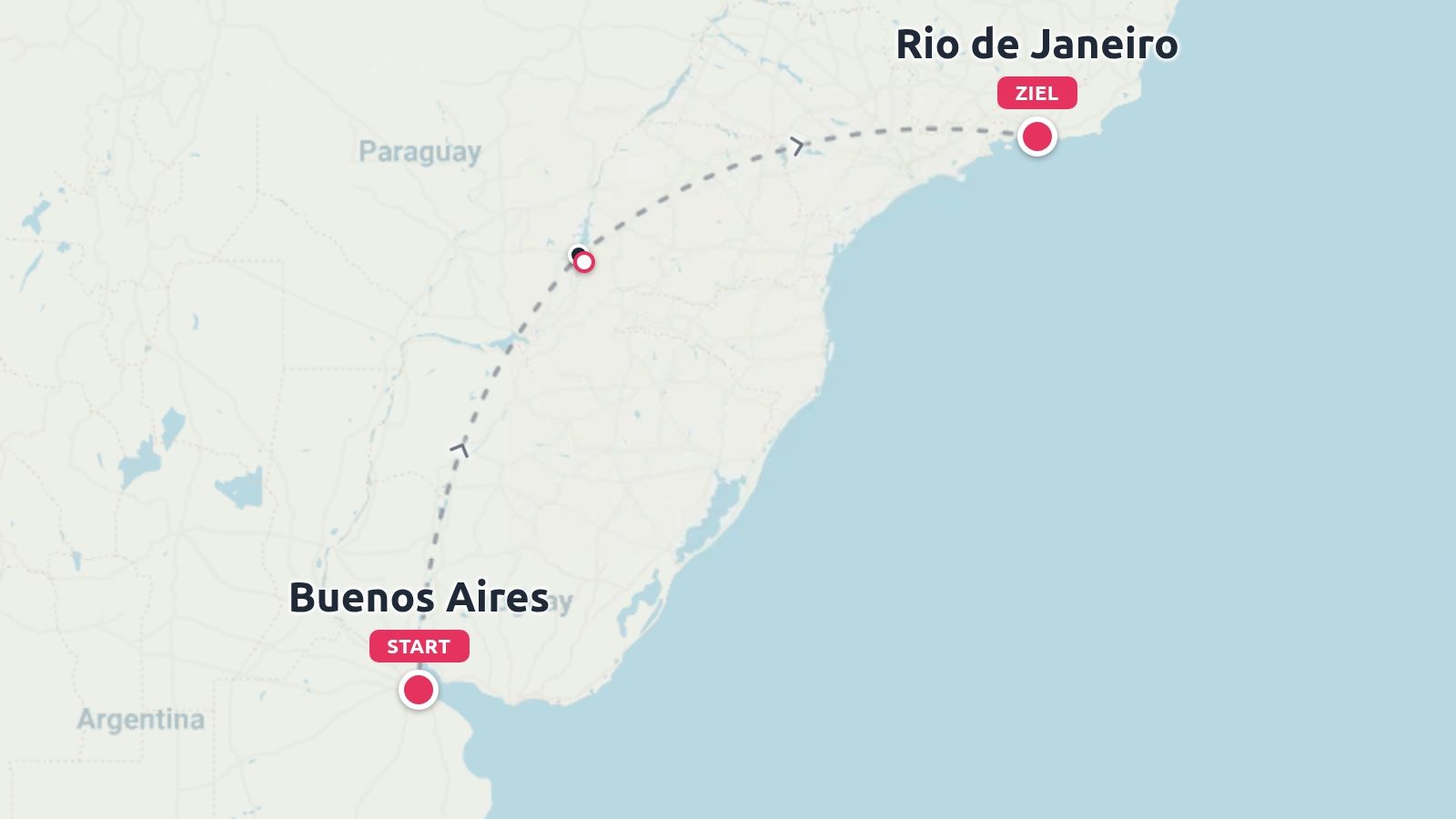 Eine Reiseroute, die in Buenos Aires beginnt und in Rio de Janeiro endet.