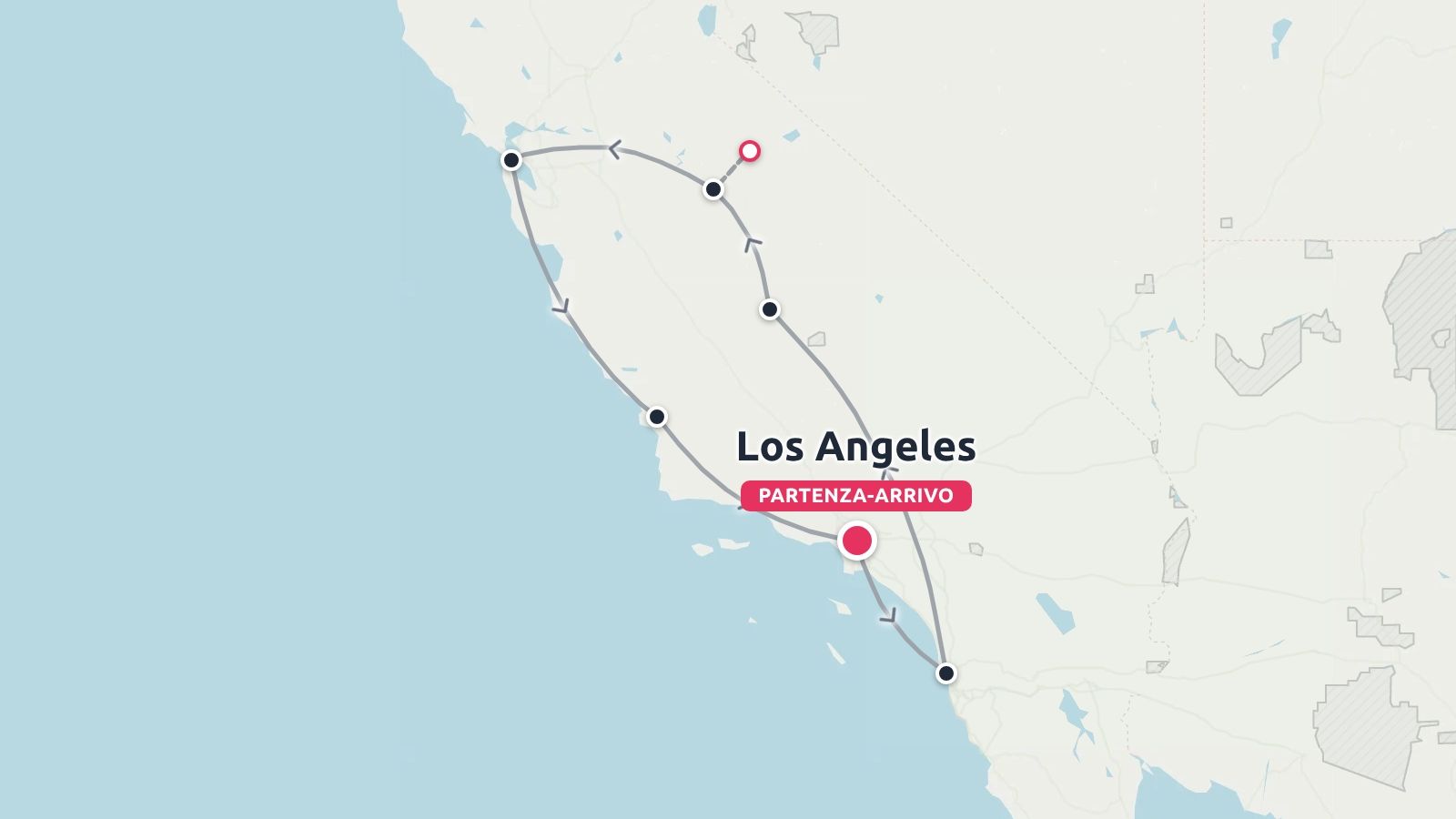 Un itinerario di viaggio in California con un anello con partenza e arrivo a Los Angeles