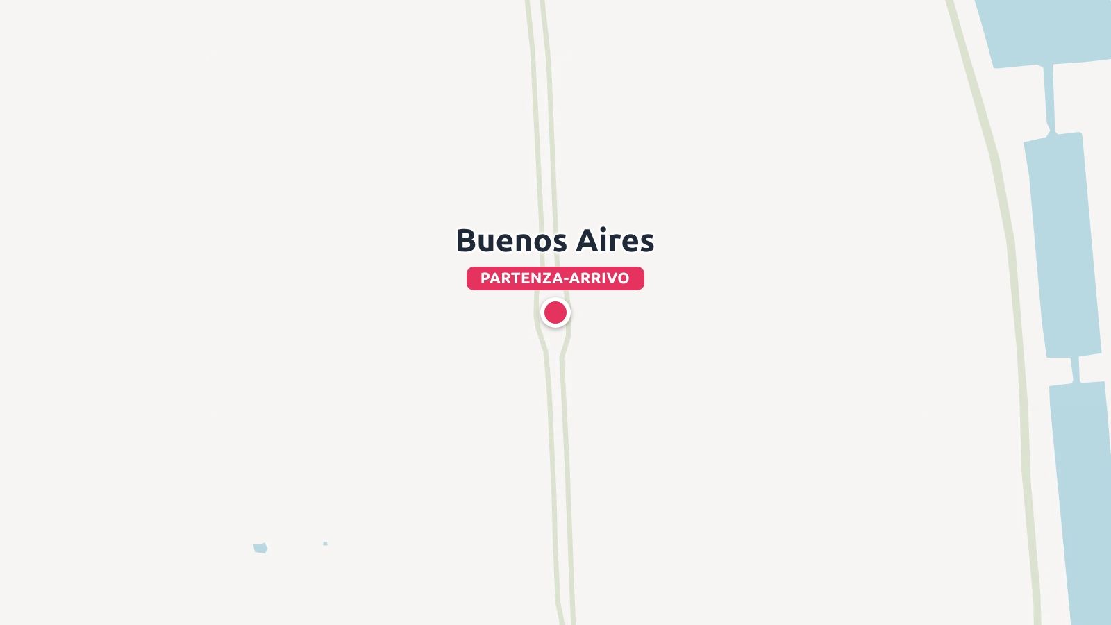Grafica di una mappa di viaggio che segna Buenos Aires come punto di partenza e di arrivo con una spilla rosa.