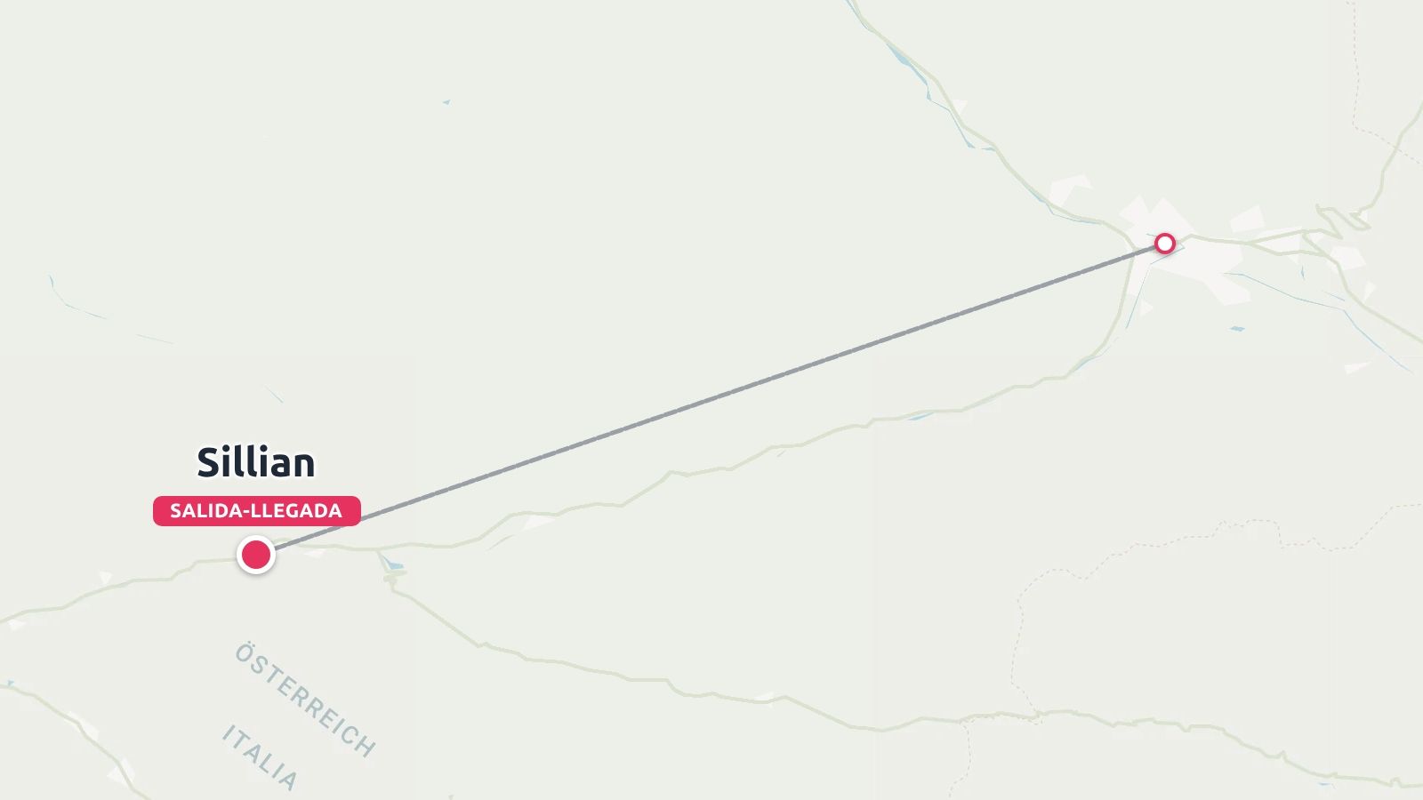 Una ruta de viaje que conecta Sillian, cerca de la frontera entre Austria e Italia, con un punto en el noreste.