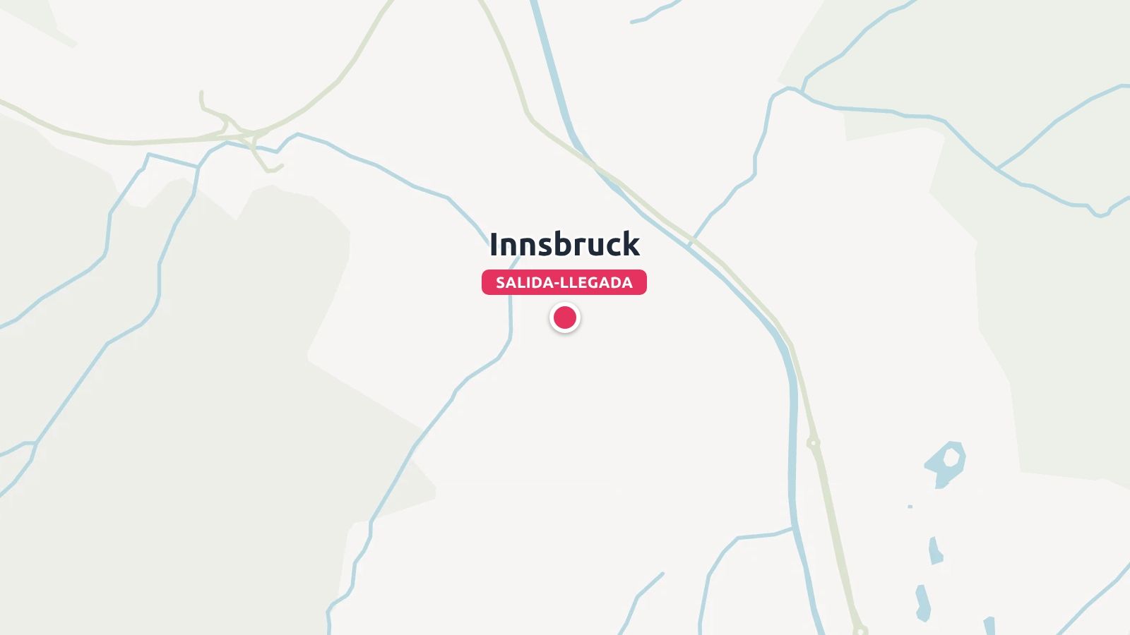 Un mapa de viajes que destaca Innsbruck con un marcador rojo para la salida y la llegada.