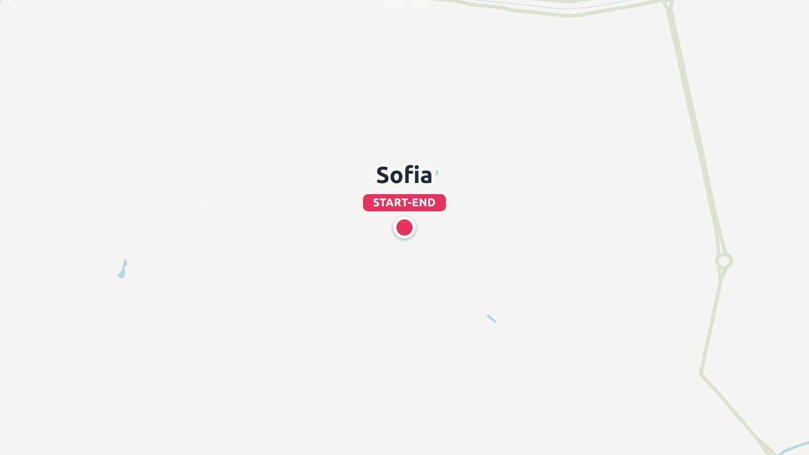 A travel map with a red point indicating the start and end destination of Sofia.