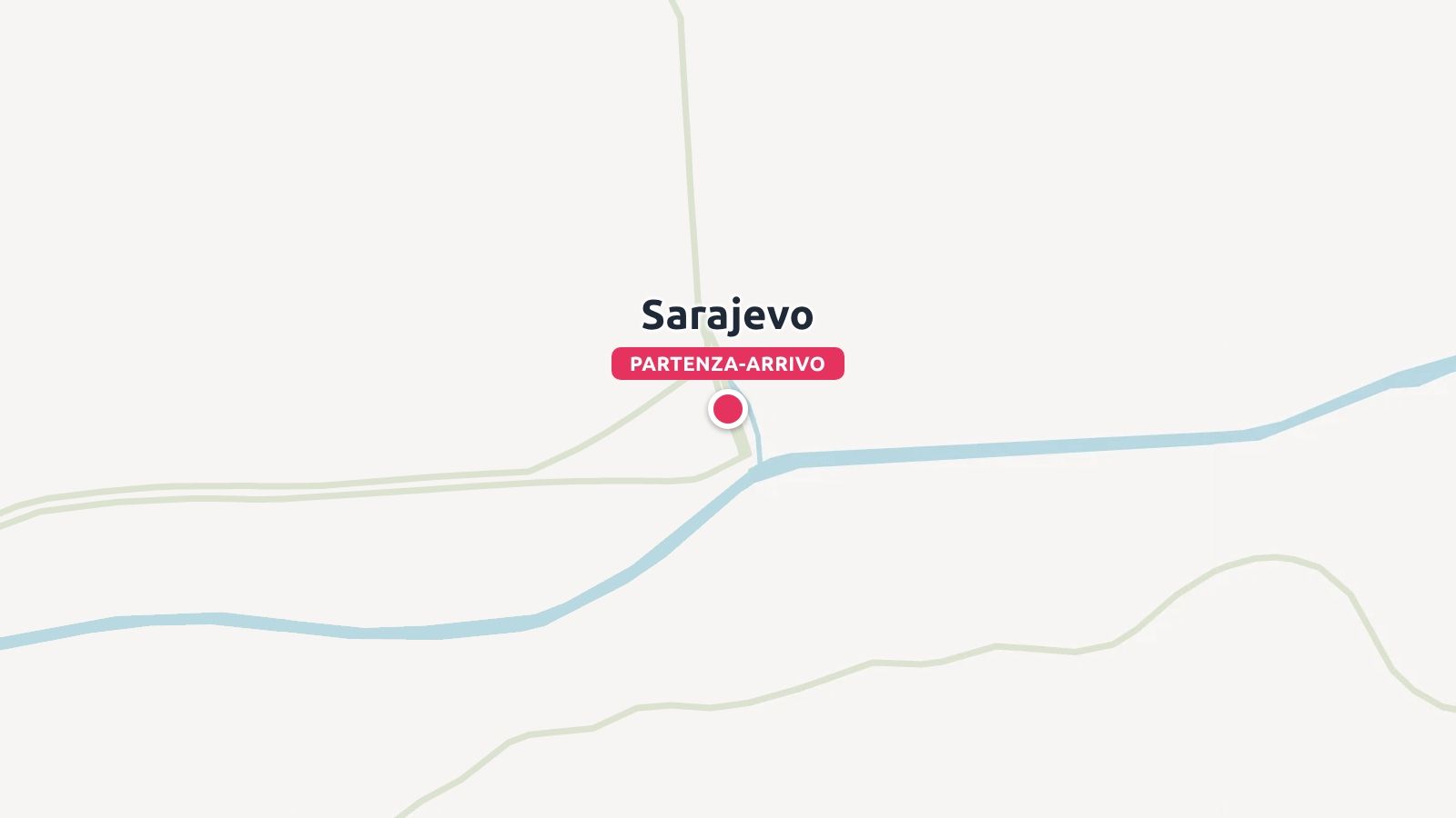Una mappa semplificata che mostra Sarajevo contrassegnata come punto di partenza e di arrivo con un puntina.