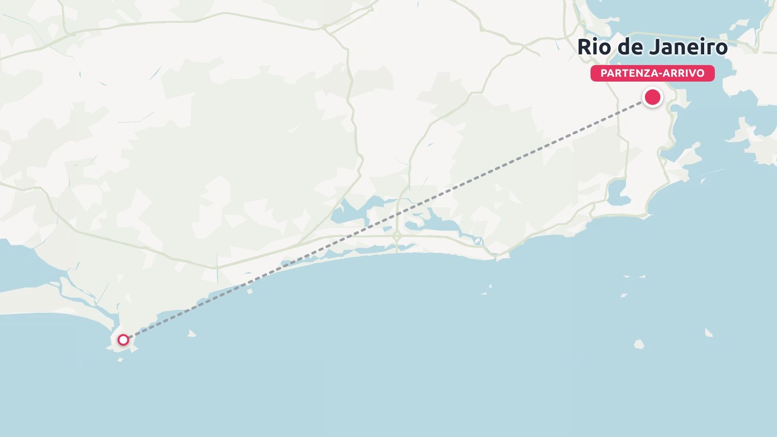 Mappa dell'itinerario di viaggio che mostra un viaggio costiero con partenza e arrivo a Rio de Janeiro