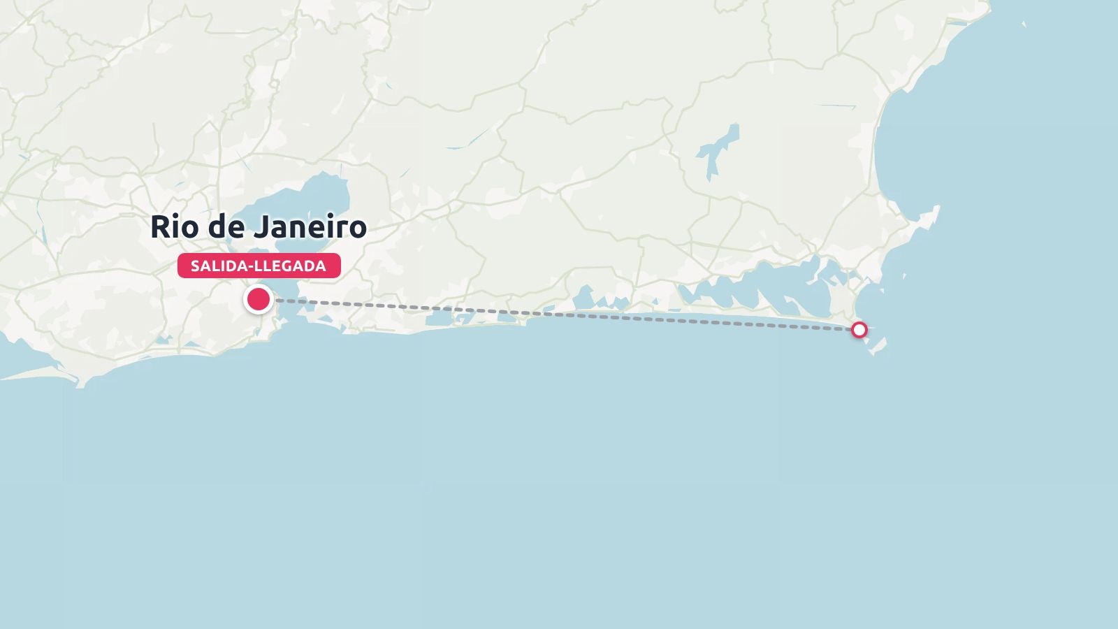 Mapa de viajes que muestra una ruta costera en Brasil, comenzando y terminando en Río de Janeiro.