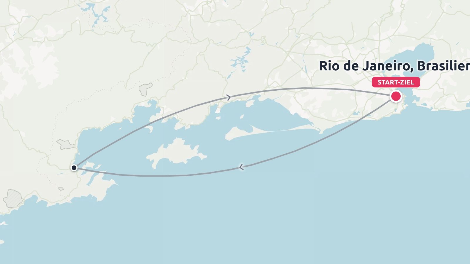Eine Reiseroute, die eine Rundreise mit Start und Ziel in Rio de Janeiro, Brasilien, anzeigt.