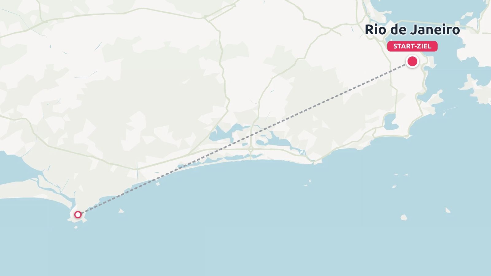 Eine Karte mit einer Reiseroute entlang der Küste nach Rio de Janeiro