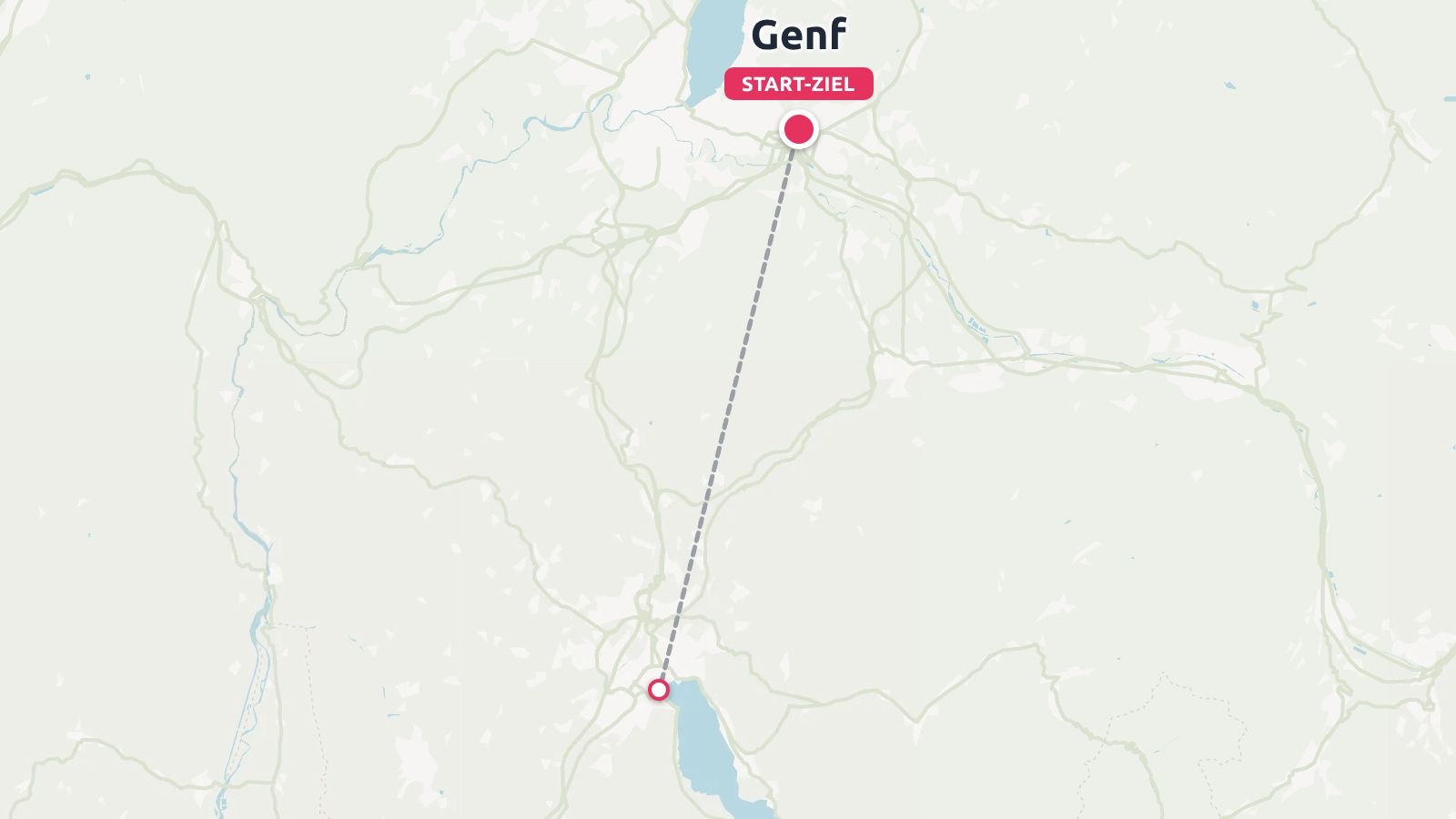 Eine Karte mit einer gestrichelten Route, die Genf als Start- und Endpunkt mit einem südlichen Ort verbindet