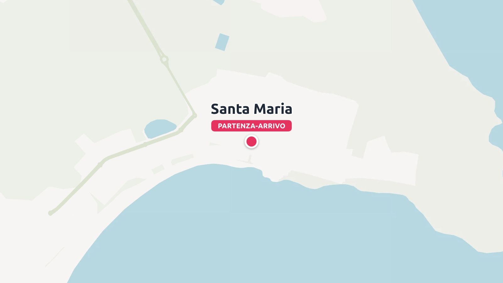 Una mappa di viaggio che mostra Santa Maria contrassegnata come punto di partenza e di arrivo lungo una costa