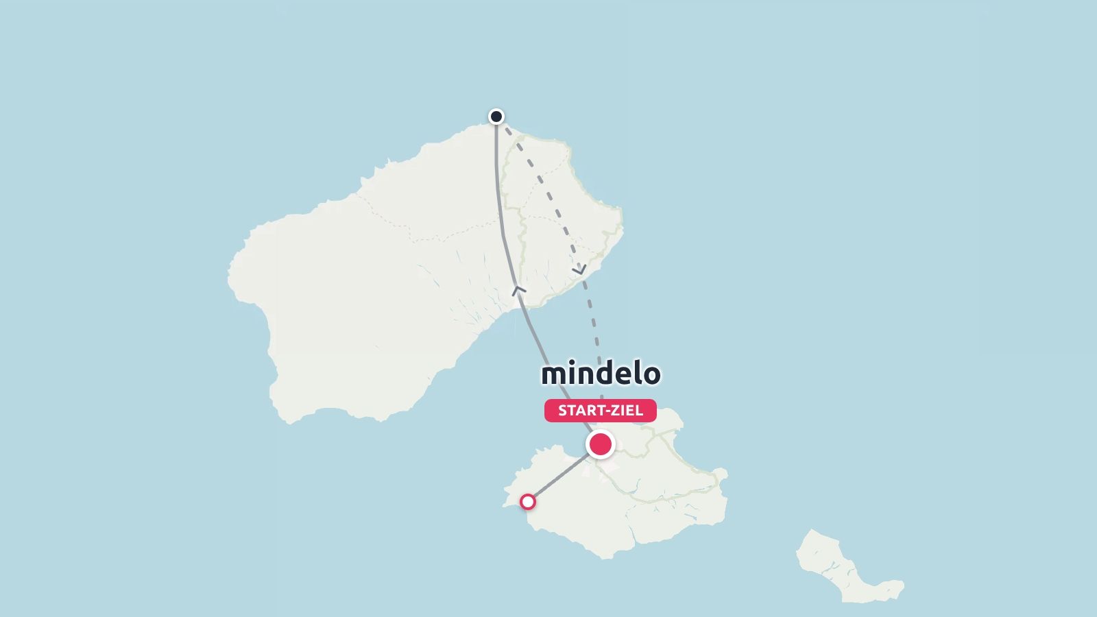 Eine Reiseroute, die Inseln verbindet, mit Start- und Zielpunkt in Mindelo.