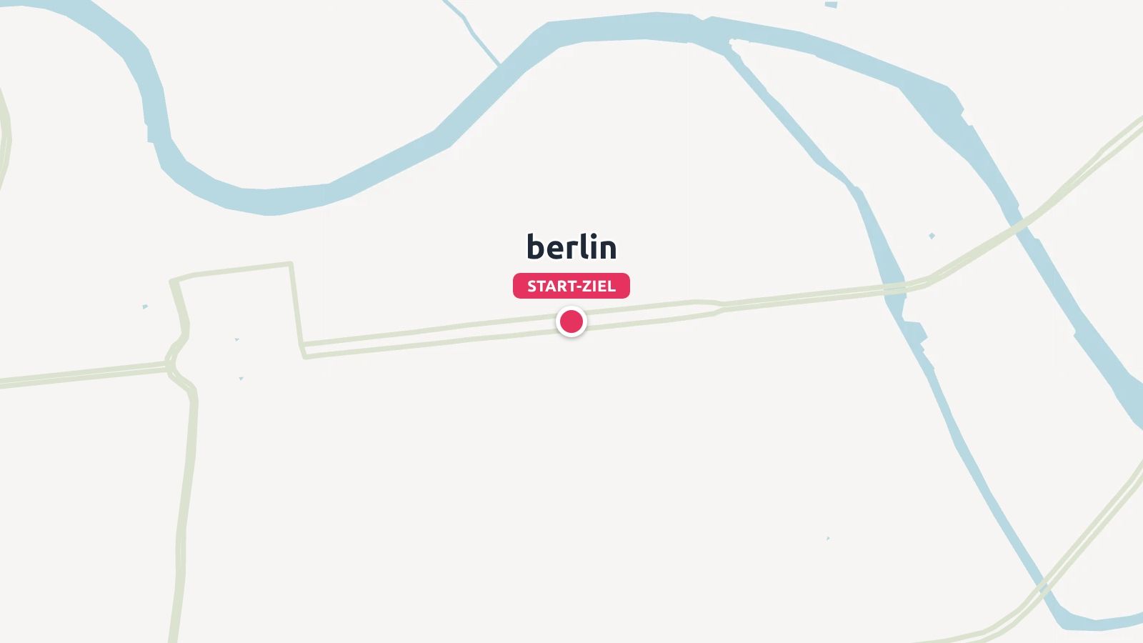 Eine Grafik einer Berlin-Karte mit Gewässern, Straßen und einem roten Start-Ziel-Marker