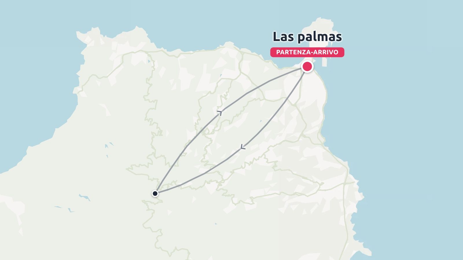 Mappa dell'itinerario di viaggio che mostra un percorso di andata e ritorno con partenza e arrivo a Las Palmas.
