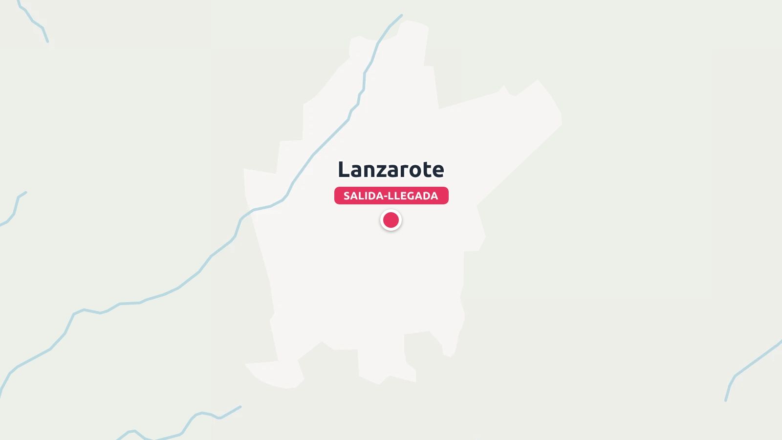 Un mapa de tonos claros que marca Lanzarote como el punto de inicio y fin de una ruta de viaje.