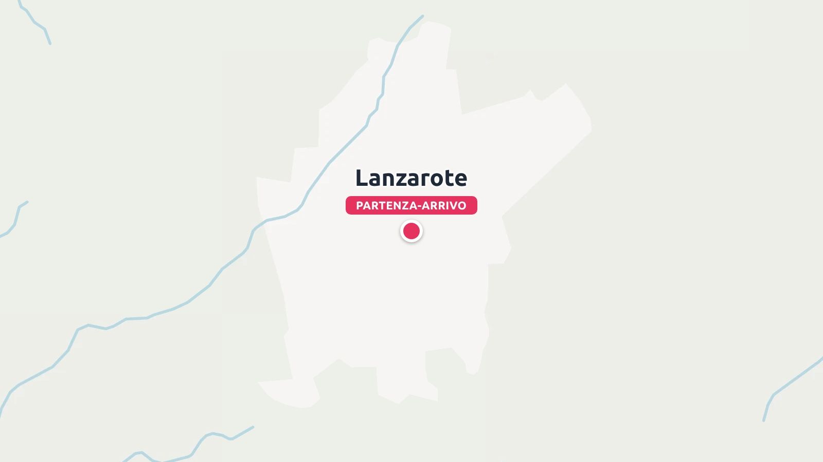 Una mappa di viaggio di Lanzarote con un segnaposto rosso che indica il punto di partenza e di arrivo.