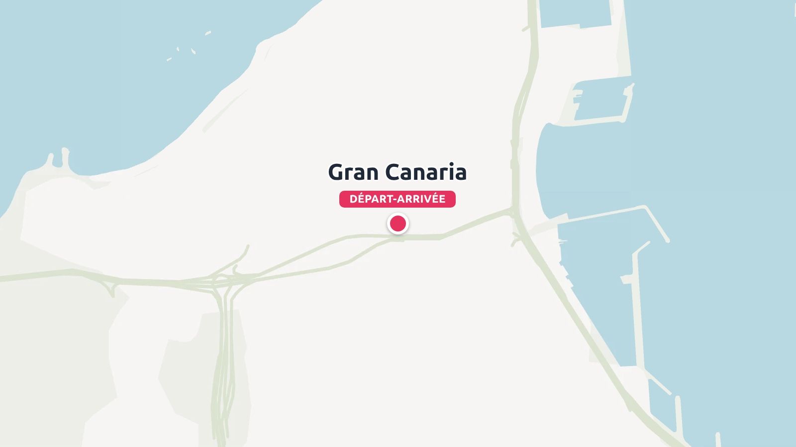 Une carte de Gran Canaria avec une épingle rouge indiquant le point de départ et d'arrivée