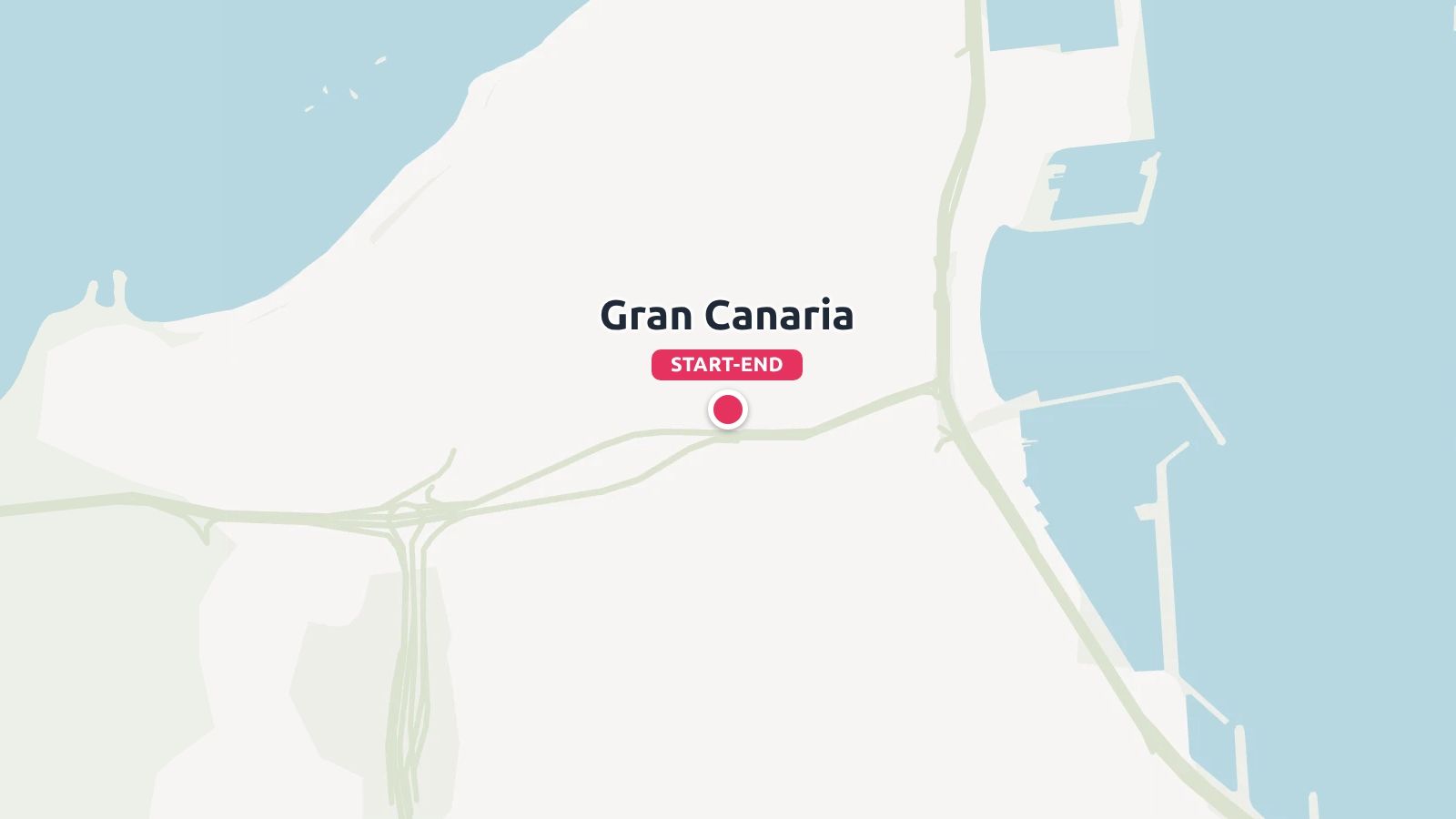 A map of Gran Canaria highlighting a start and end location point along the coast.