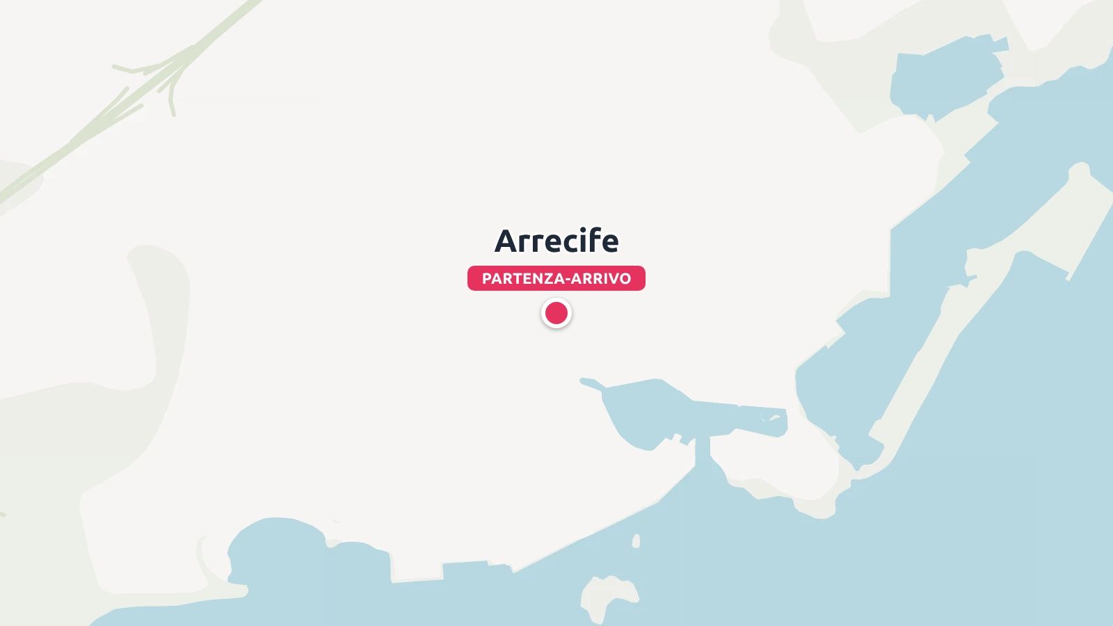 Una mappa di viaggio grafica che evidenzia Arrecife come punto di partenza e arrivo lungo una zona costiera.