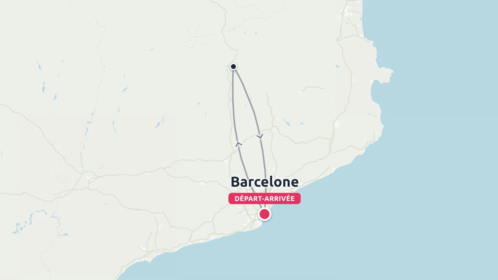 Carte d'itinéraire de voyage montrant un trajet aller-retour au départ et à l'arrivée de Barcelone.