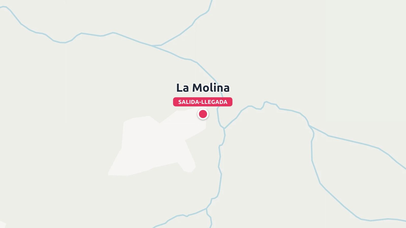 Un mapa que marca el punto de salida y llegada en La Molina con un pin de ubicación rojo.