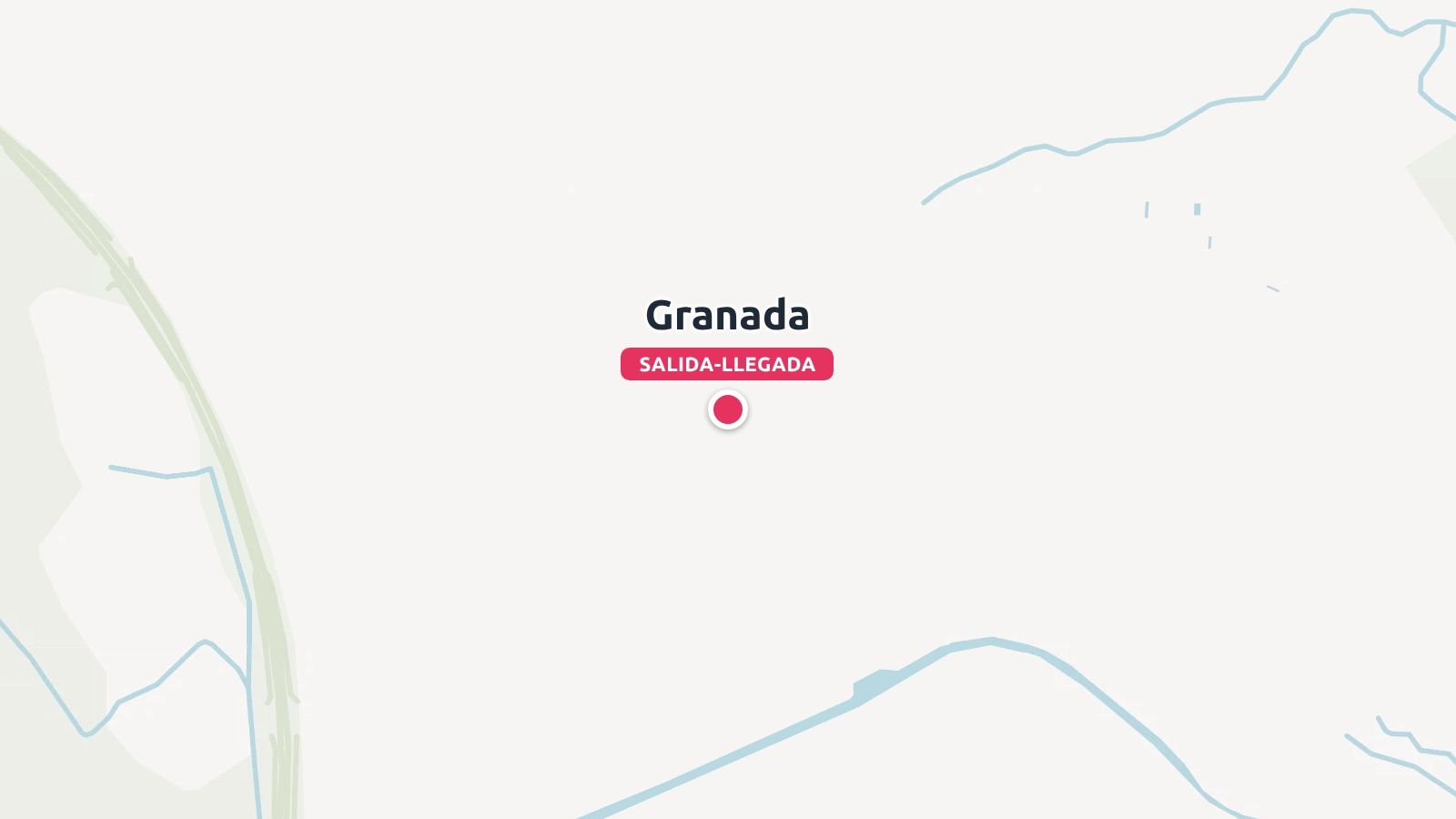 Gráfico de mapa que muestra un punto de salida y llegada etiquetado como Granada con un marcador de pin rojo.