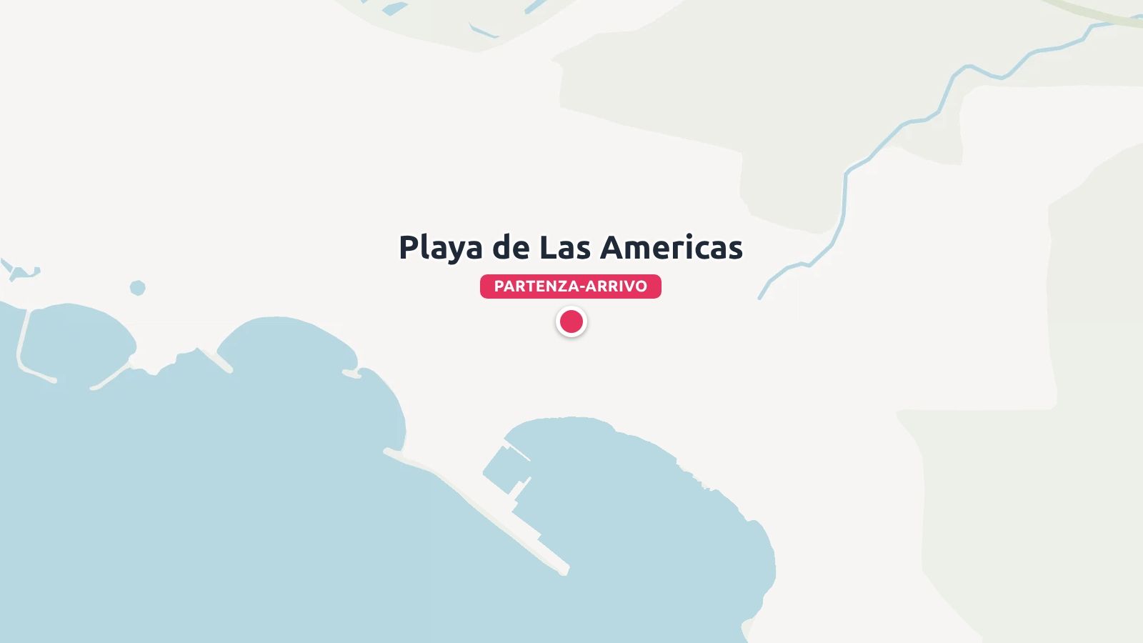 Una mappa di viaggio che mostra la posizione di Playa de Las Americas contrassegnata da un pin lungo la costa.