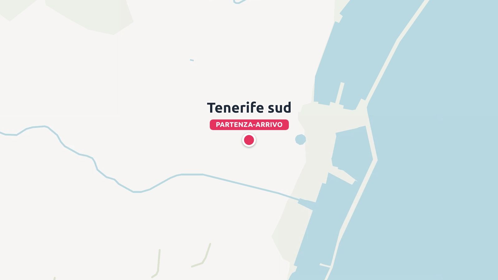 Una mappa di viaggio che mostra Tenerife sud contrassegnata come luogo di partenza e di arrivo con un punto rosso.