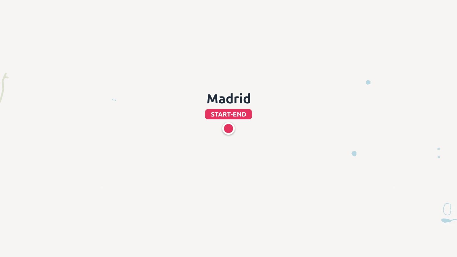 A minimalist map showing Madrid marked as the start and end location with a red pin.