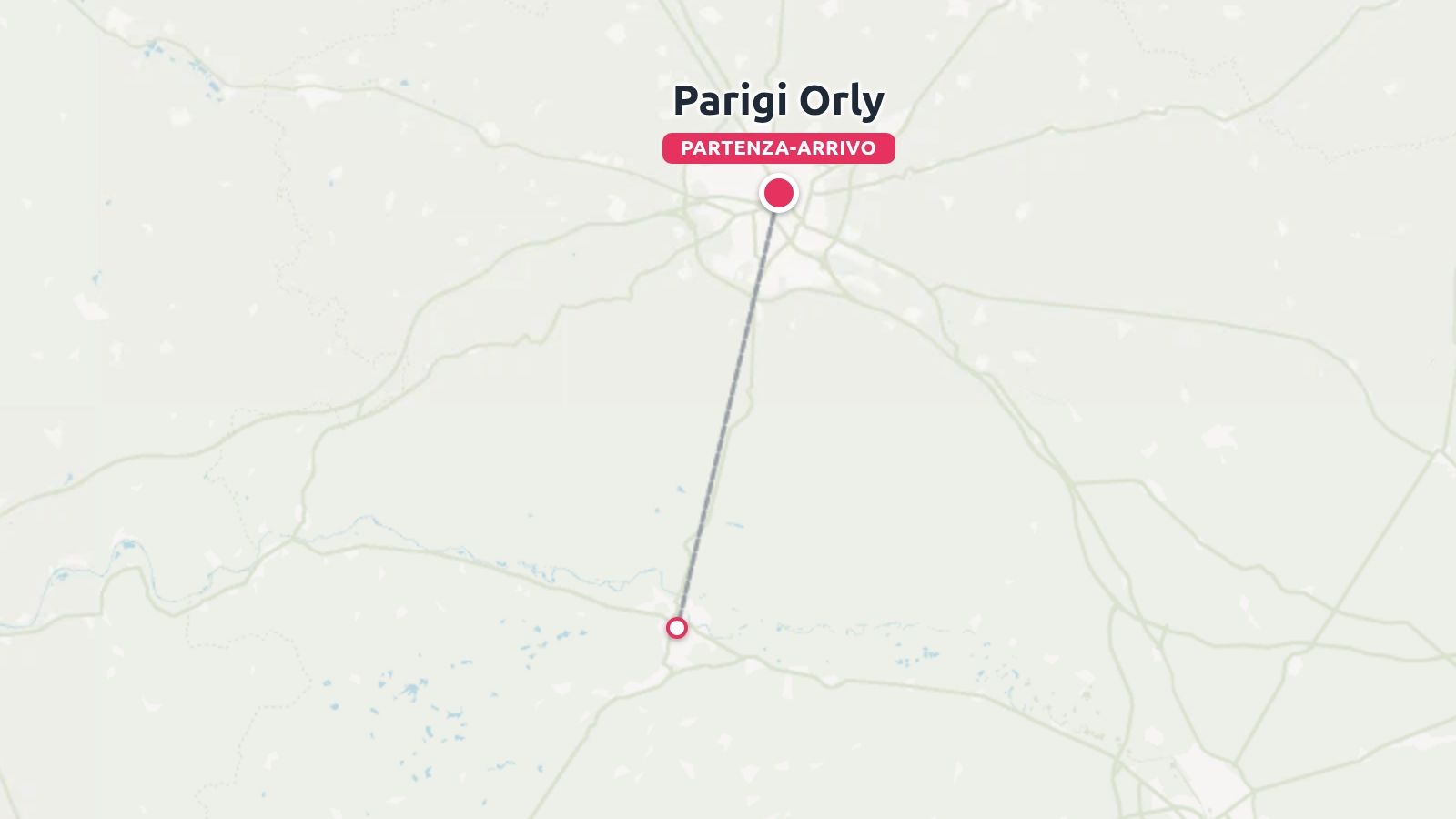 Mappa dell'itinerario di viaggio che mostra un percorso collegato con partenza e arrivo all'aeroporto di Parigi Orly.