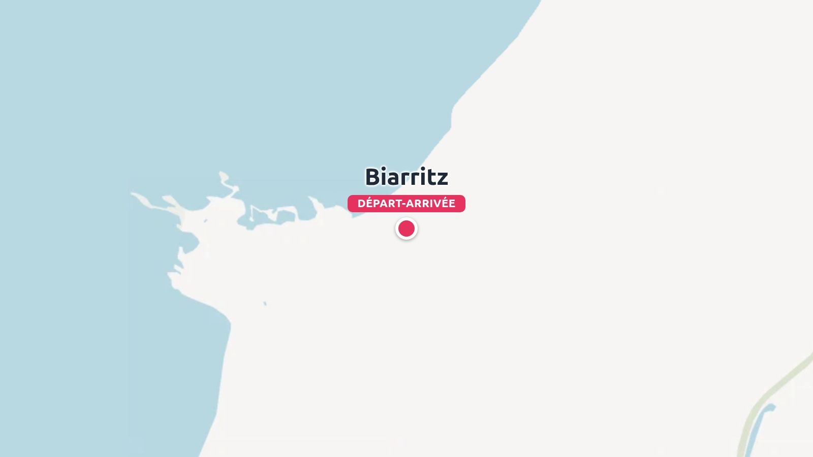 Une carte montrant Biarritz avec un repère rouge étiqueté départ et arrivée le long de la côte