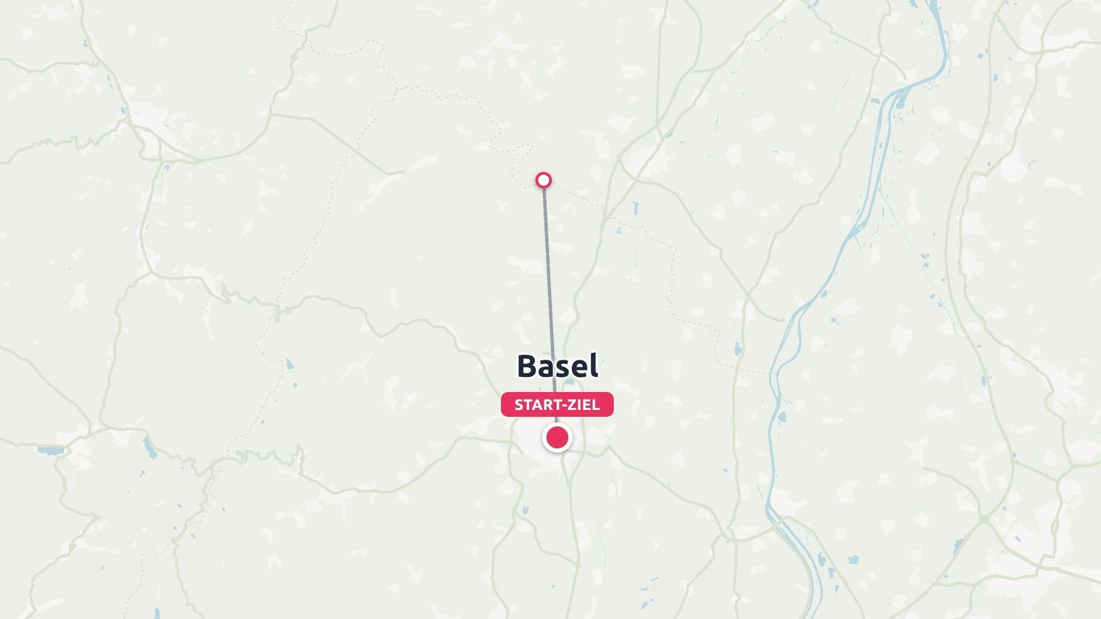 Eine Reiseroute, die Basel als Start- und Endpunkt mit einer gerade nach Norden verlaufenden Linie zeigt